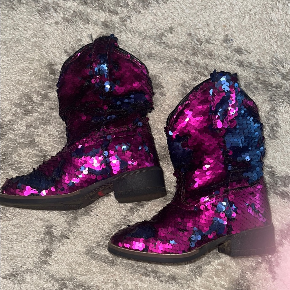 Sequin Cowboy Boots in Pink and Blue